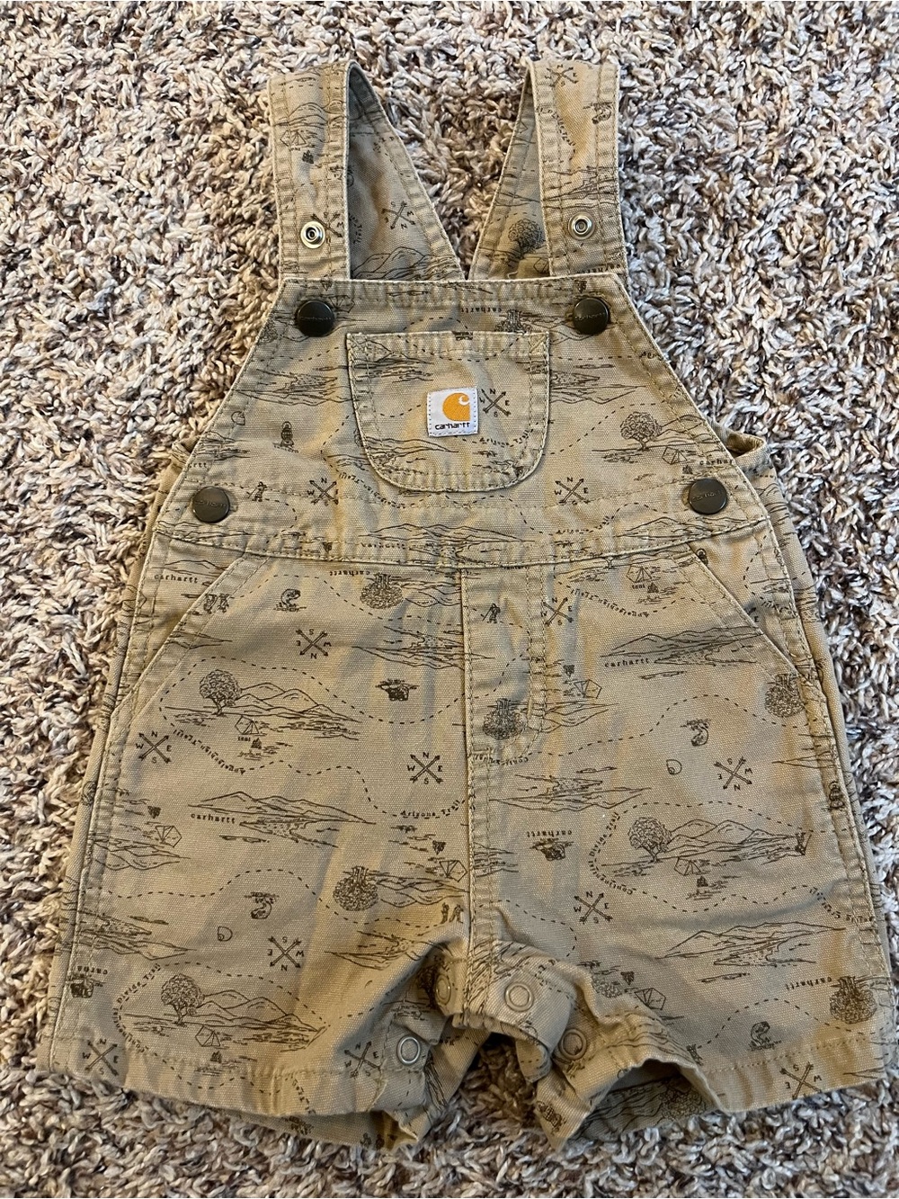 Carhartt "Map" Khaki Short Overalls - Kids, Gorpcore